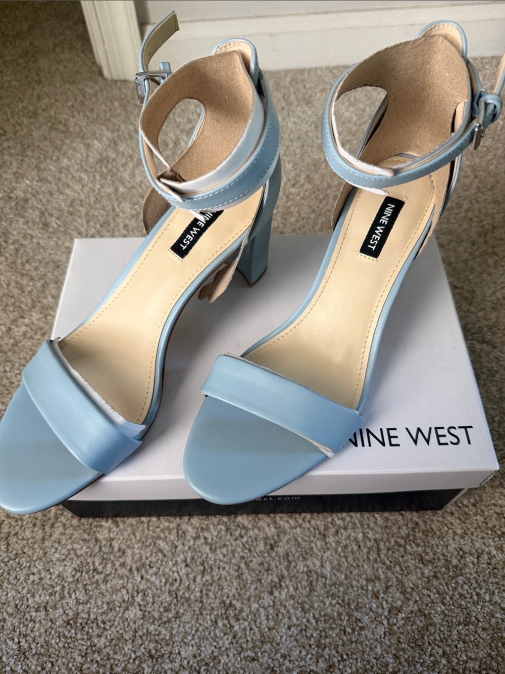 Nine West Powder Blue Ankle-Strap Block Heels
